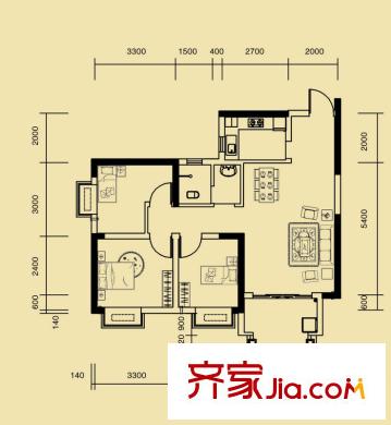 東璽門戶型圖一期M4-1棟B戶型 3室2廳1衛(wèi)