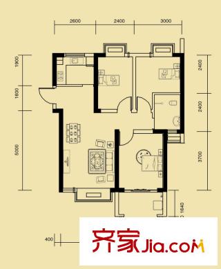 東璽門戶型圖一期M4-1棟F戶型 3室2廳1衛(wèi)