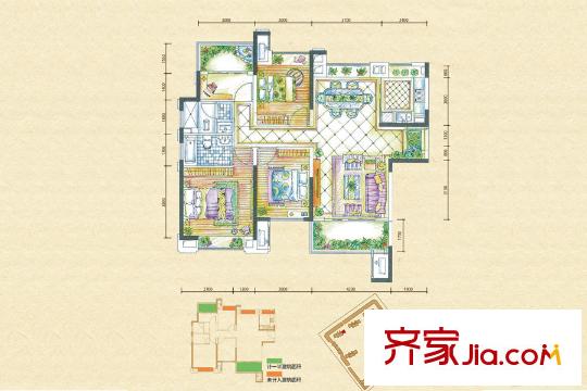 梅溪湖金茂悅?cè)?1、13號(hào)棟A戶型 4室2廳2衛(wèi)1廚