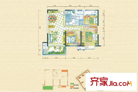 梅溪湖金茂悅?cè)?1、13號(hào)棟B戶型 3室2廳1衛(wèi)1廚