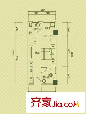 爵士湘二期6號棟D3戶型 1室1廳1衛(wèi)1廚