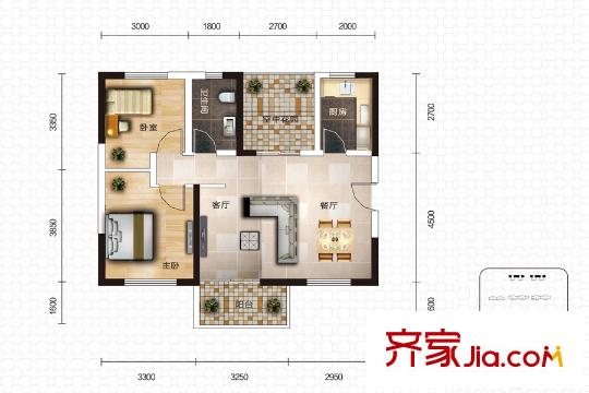中國鐵建國際城27號棟C-2戶型 2室2廳1衛(wèi)1廚