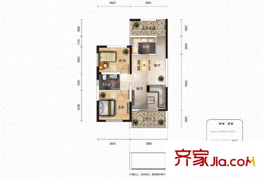 中國鐵建國際城27號棟B-2戶型 2室2廳1衛(wèi)1廚