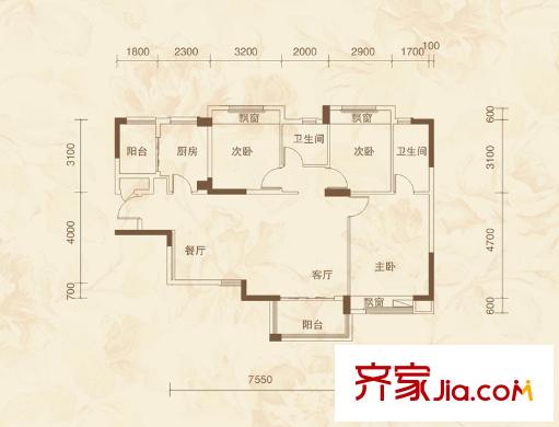 碧桂園威尼斯城戶型圖3室2廳  戶型圖 3室2廳2衛(wèi)1廚