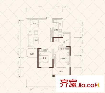 克拉美麗山莊10號(hào)棟H2戶(hù)型（售完） 2室2廳1衛(wèi)1廚