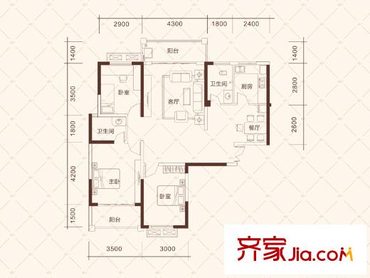 克拉美麗山莊9號(hào)棟A3戶(hù)型 3室2廳2衛(wèi)1廚