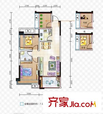 花樣年華4號(hào)棟D3戶型 2室2廳1衛(wèi)1廚