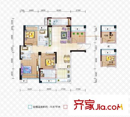 花樣年華4號(hào)棟A3戶型 3室2廳2衛(wèi)1廚