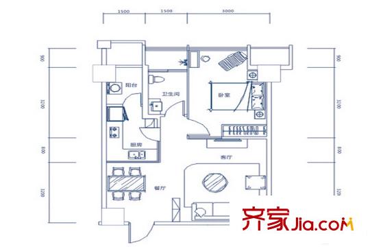盛地尊域1號棟C戶型 1室1廳1衛(wèi)1廚