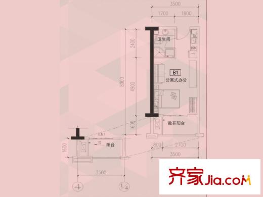保利林語中心I1、 I3棟B1戶型 1室1廳1衛(wèi)1廚