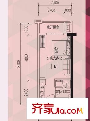 保利林語中心I1、 I3棟B戶型 1室1廳1衛(wèi)1廚
