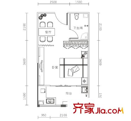 I DO1號棟C-4戶型 1室1廳1衛(wèi)1廚