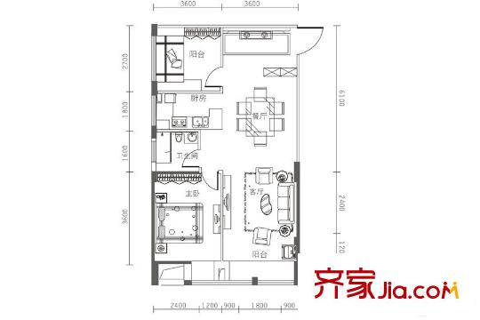 I DO1號(hào)棟A戶型 2室2廳1衛(wèi)1廚