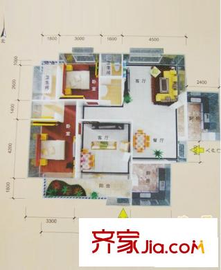 麗都桃源4棟D-3&4戶型 1室2廳1衛(wèi)