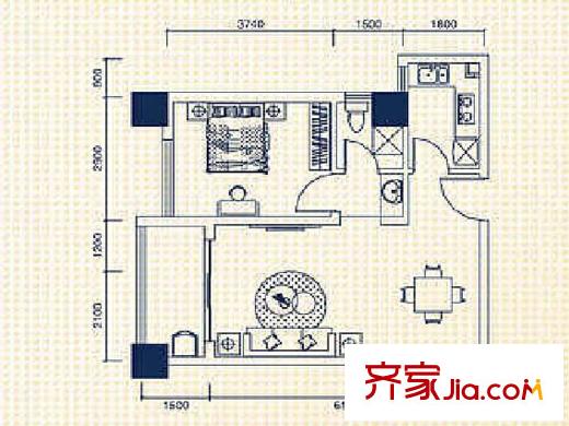 錦泰東環(huán)國際1棟24層朝西C1戶型 1室2廳1廚