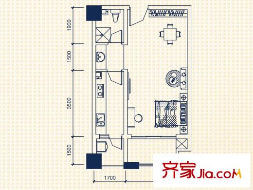 錦泰東環(huán)國際1棟24層朝南B3戶型 1室1廳1衛(wèi)1廚