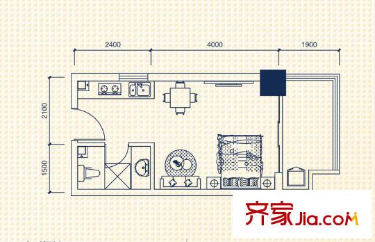 錦泰東環(huán)國際1棟24層朝東A3戶型 1室1廳1衛(wèi)1廚