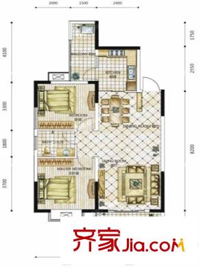 紫云閣1棟D戶型 2室2廳1衛(wèi)1廚