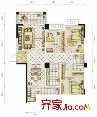 紫云閣1棟A戶型 3室2廳2衛(wèi)1廚