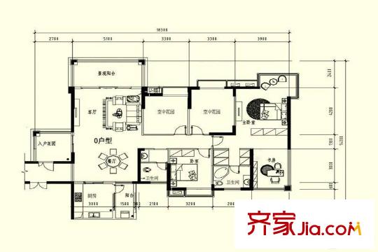 松雅湖金岸3號棟O戶型 5室2廳2衛(wèi)1廚