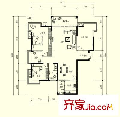 松雅湖金岸A戶型 3室2廳2衛(wèi)1廚