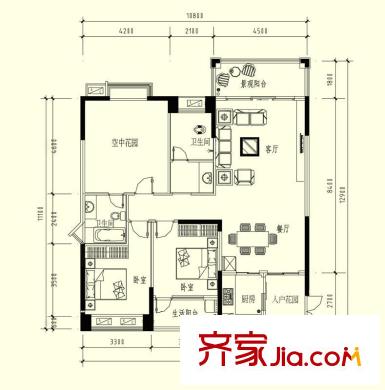 松雅湖金岸G戶型 3室2廳2衛(wèi)1廚