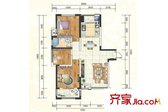 湘江錦繡5# 102.56平戶型 3室2廳1衛(wèi)1廚
