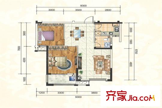 湘江錦繡2# 84.92平戶型 2室2廳1衛(wèi)1廚