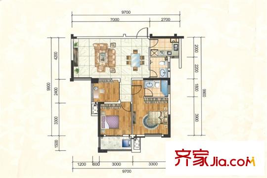 湘江錦繡1# 99.64平戶型 3室2廳2衛(wèi)1廚