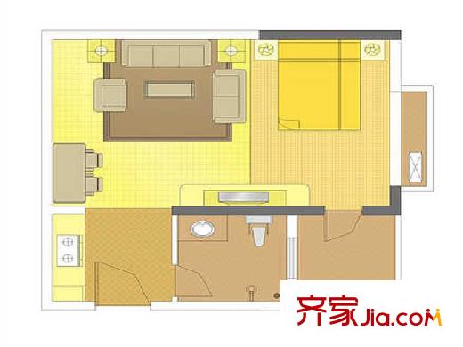 i尚國際1棟27層朝東E戶型 1室1廳1衛(wèi)1廚