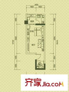 爵士湘二期6號棟D4戶型 1室1廳1衛(wèi)1廚