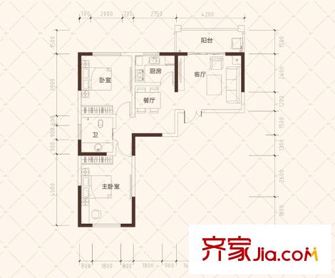 克拉美麗山莊10號(hào)棟H1戶(hù)型（售完） 2室2廳1衛(wèi)1廚