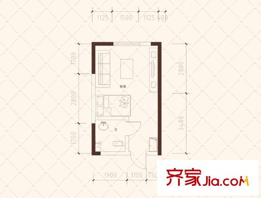 克拉美麗山莊3號(hào)棟C3戶(hù)型 1室1衛(wèi)