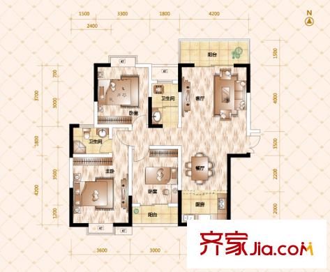恒廣國際景園8-13號棟A-2戶型 3室2廳2衛(wèi)2廚