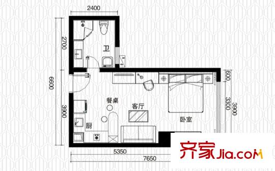 恒大金都一期31層朝東A戶型 1室1廳1衛(wèi)