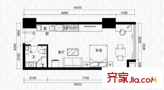 恒大金都一期31層朝東B戶型 1室1廳1衛(wèi)