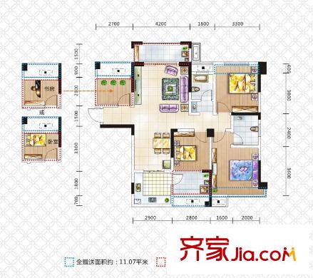 花樣年華1、4號(hào)棟A2戶型 3室2廳2衛(wèi)1廚