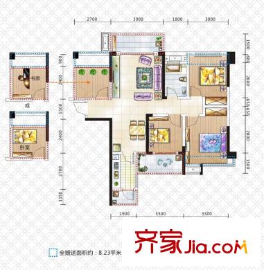 花樣年華1、2、3號(hào)棟C1戶型 3室2廳1衛(wèi)1廚