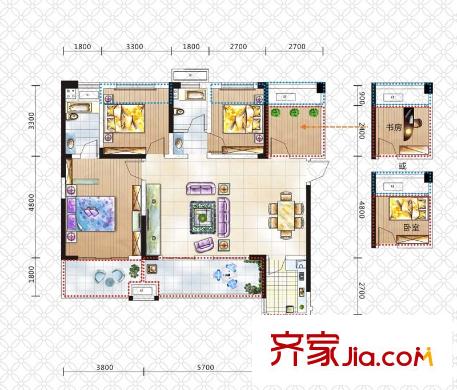 花樣年華2、3號(hào)棟A1戶型 3室2廳2衛(wèi)1廚