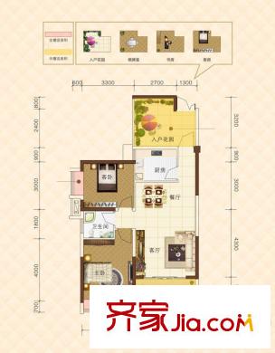 盛地尊域2號棟C戶型 2室2廳1衛(wèi)1廚