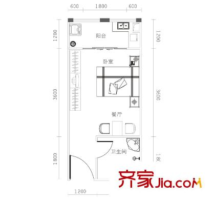 I DO1號棟C-3戶型 1室1廳1衛(wèi)1廚