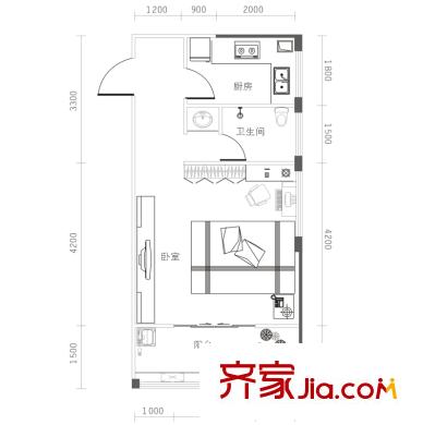 I DO1號棟C-5戶型 1室1廳1衛(wèi)1廚