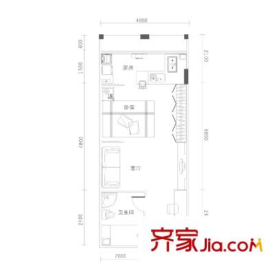 I DO1號棟C-2戶型 1室2廳1衛(wèi)1廚