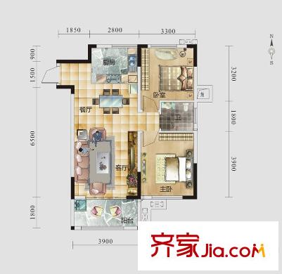 芙蓉國(guó)里C4戶型 2室2廳1衛(wèi)1廚