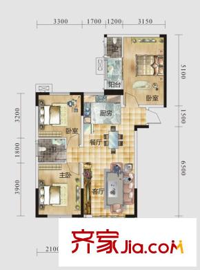 芙蓉國(guó)里C5戶型圖 3室2廳2衛(wèi)1廚