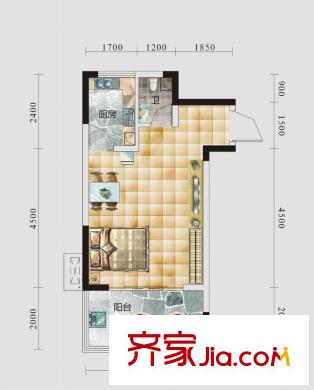 芙蓉國(guó)里單身公寓A5戶型 1室1廳1衛(wèi)1廚