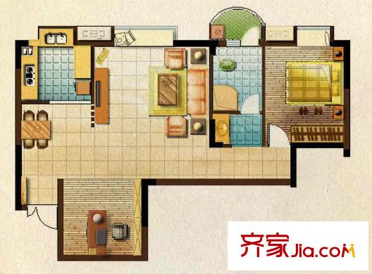 麗都桃源B1-3戶型 1室1廳1衛(wèi)