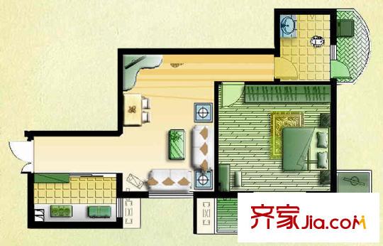 麗都桃源B2戶型 1室1廳1衛(wèi)1廚