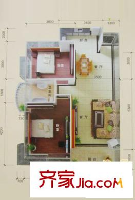 麗都桃源4棟D-2戶型 2室2廳1衛(wèi)