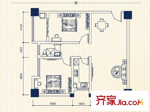 錦泰東環(huán)國(guó)際1棟24層朝南D1戶型 2室2廳1衛(wèi)1廚